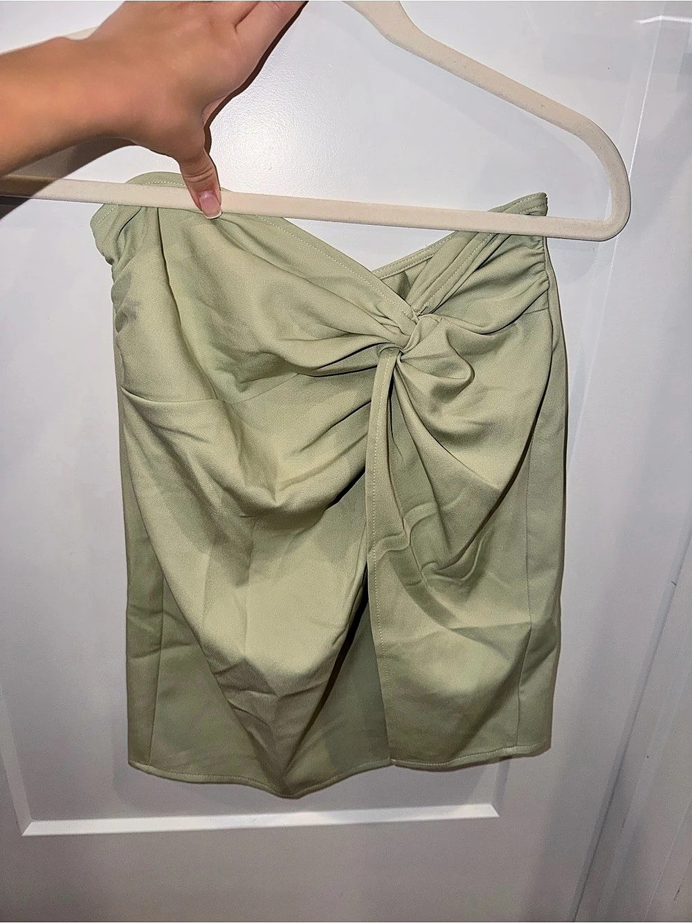 PrettyLittleThing Sage Green Twist Front Split Leg Mini Skirt US 2